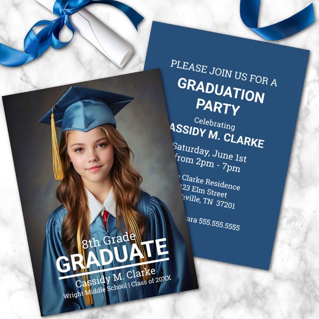 Minimalist Custom Photo 8th Grade Graduation Invitation (Creator Uploaded)