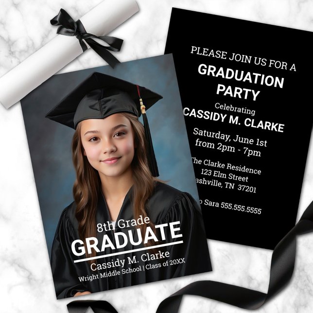 Minimalist Custom Photo 8th Grade Graduation Invitation (Creator Uploaded)