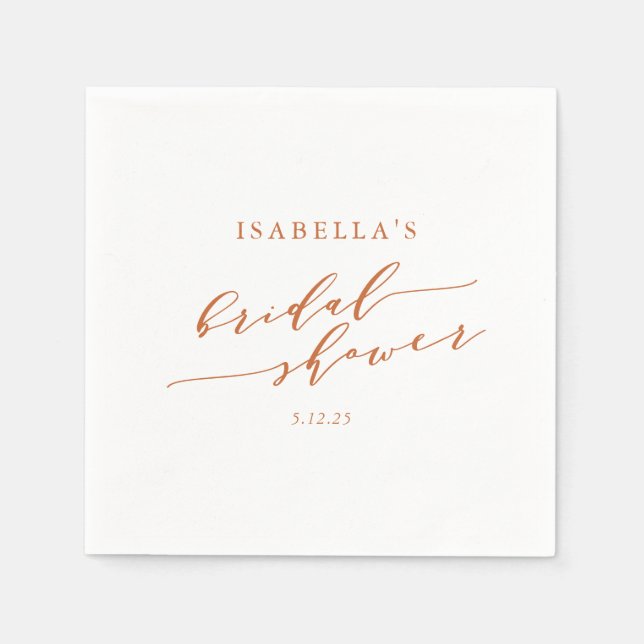 Minimalist Custom Rust Text Boho Bridal Shower Napkin (Front)