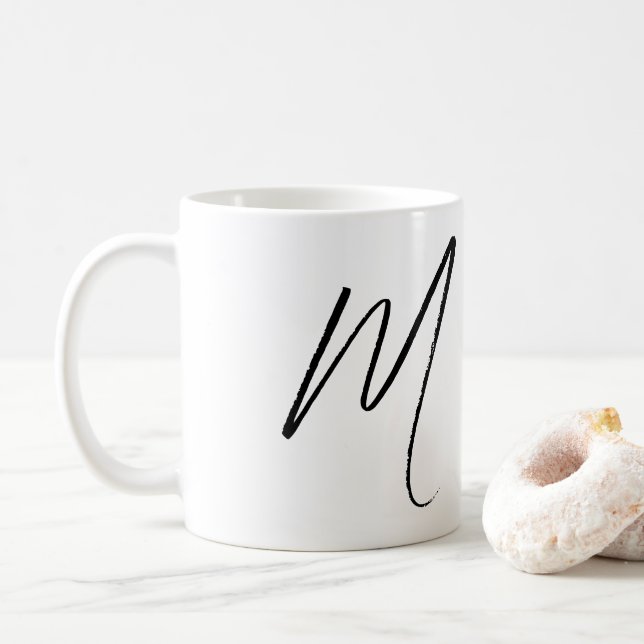 Minimalist Custom Script Monogram  Coffee Mug (With Donut)