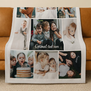 Minimalist Custom Text 9 Photo Collage Gift Fleece Blanket