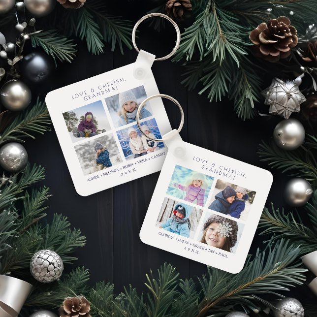 Minimalist Cute 8 Photos Collage Family Keepsake Key Ring (Minimalist Cute 8 Photos Collage Keepsake for Family: Mom, Nanna, dad... Keychain.)