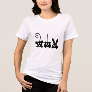 Minimalist Cute Animal Trio Dog, Cat & Bunny  Tri-Blend Shirt