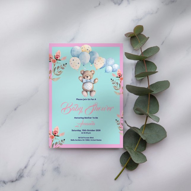 Minimalist Cute Bear Baby Shower Invitation (Creator Uploaded)