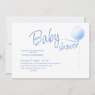 Minimalist Cute Blue Balloon Boy Baby Shower  Invitation