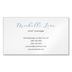Minimalist Cute Blue & White Plain Classical Magnetic Business Card