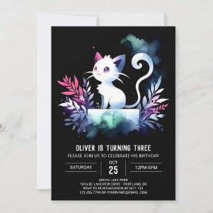 Minimalist Cute Cat Birthday Invitation