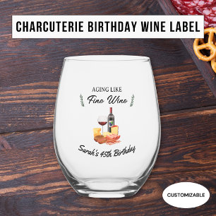 Minimalist Cute Charcuterie & Wine Picnic Birthday Stemless Wine Glass