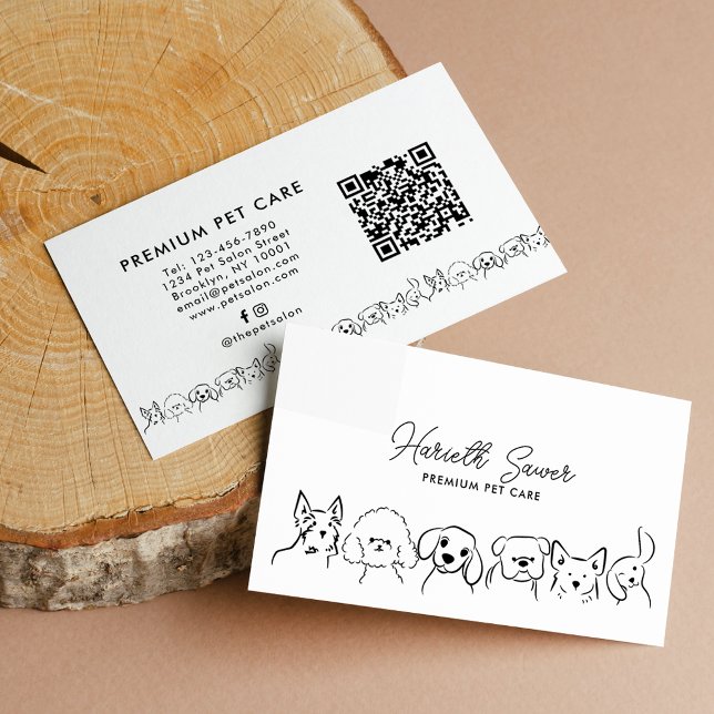 Minimalist Cute Dogs Pet QR Code Business Card (Creator Uploaded)
