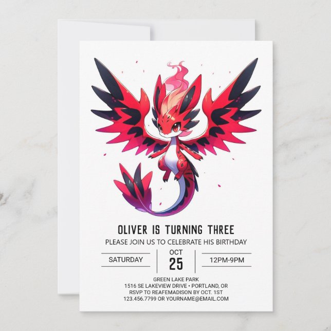 Minimalist Cute Dragon Birthday Invitation (Front)