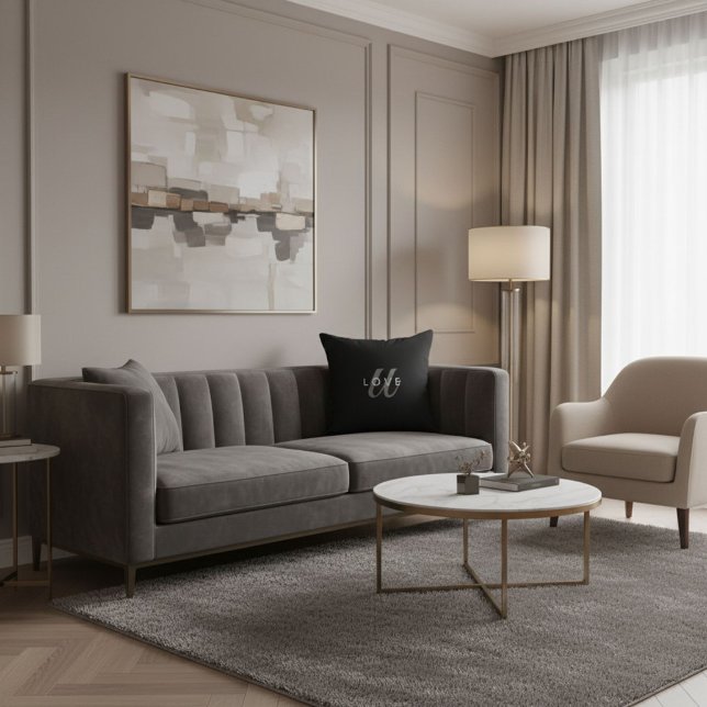  Minimalist cute elegant script black and white Cushion (Creator Uploaded)