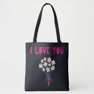 Minimalist Cute Flowers I love You Mum Mothers Day Tote Bag