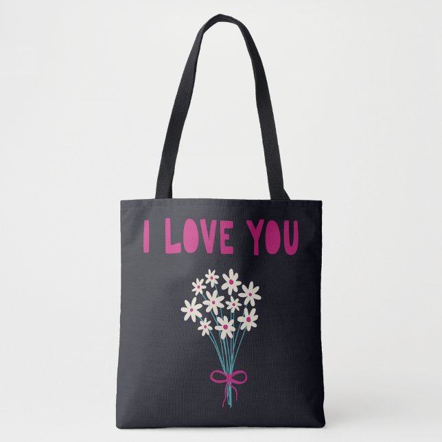 Minimalist Cute Flowers I love You Mum Mothers Day Tote Bag (Creator Uploaded)