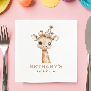Minimalist Cute Giraffe 2nd Birthday Party Napkin