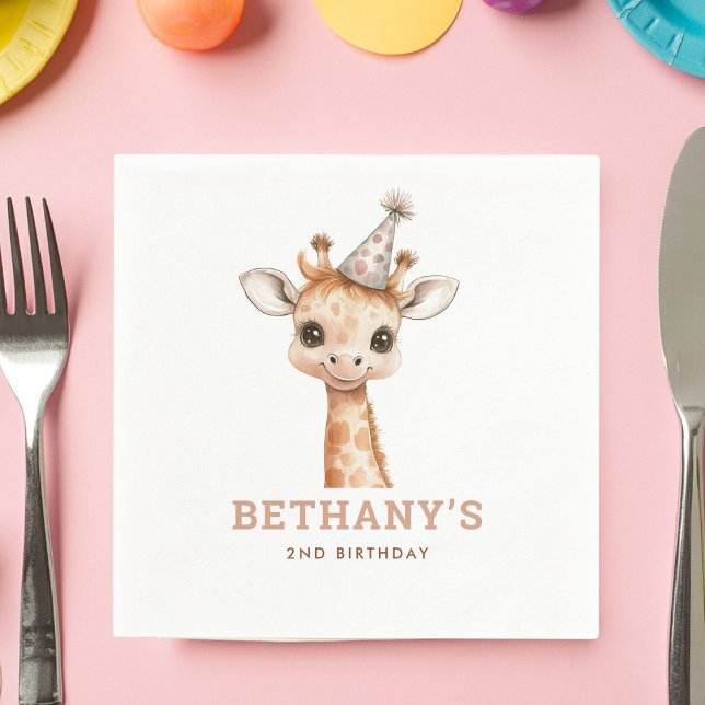 Minimalist Cute Giraffe 2nd Birthday Party Napkin (Creator Uploaded)