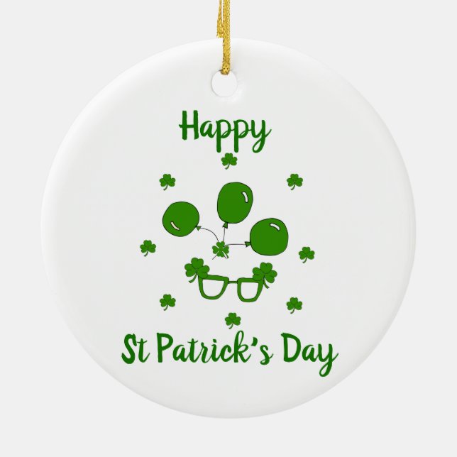 Minimalist  Cute Happy St Patrick's Day   Ceramic Ornament (Back)