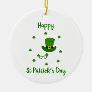 Minimalist Cute Happy St Patrick's Day Ceramic Ornament