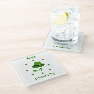 Minimalist Cute Happy St Patrick's Day Glass Coaster