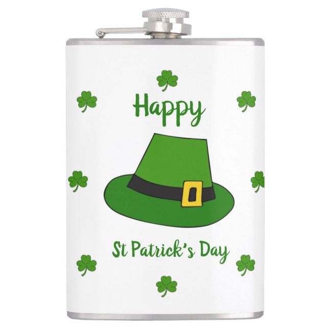 Minimalist  Cute Happy St Patrick's Day   Hip Flask (Front)