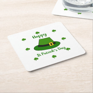 Minimalist Cute Happy St Patrick's Day Square Paper Coaster