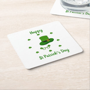 Minimalist Cute Happy St Patrick's Day Square Paper Coaster