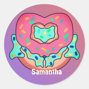 Minimalist Cute Heart Doughnut   Love Classic Round Sticker
