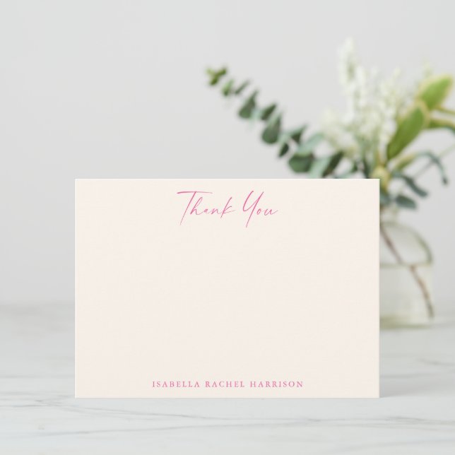 Minimalist Cute Hot Pink Cream Custom Bat Mitzvah Thank You Card (Standing Front)