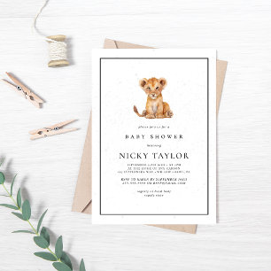 Minimalist Cute Lion Safari Baby Shower Invitation