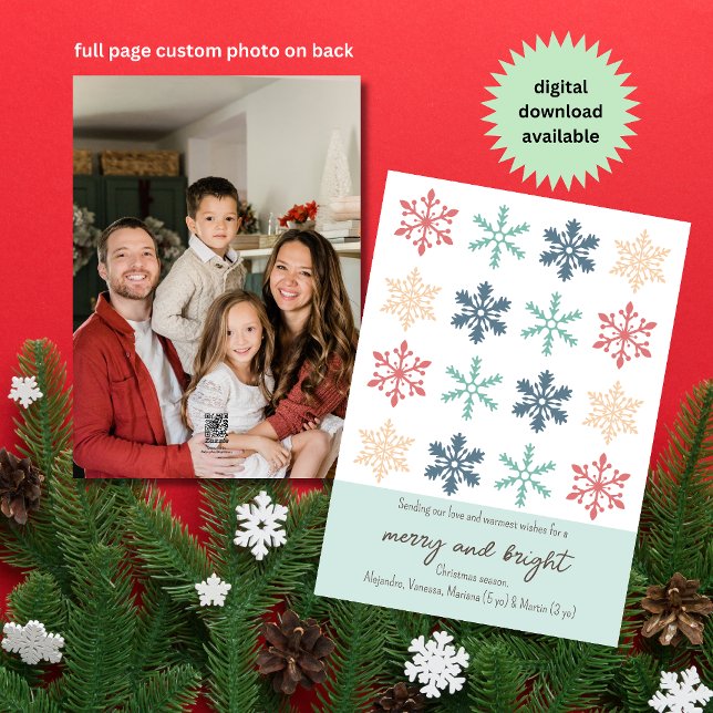 Minimalist Cute Pastels Snowflakes Christmas Photo Holiday Card (Creator Uploaded)