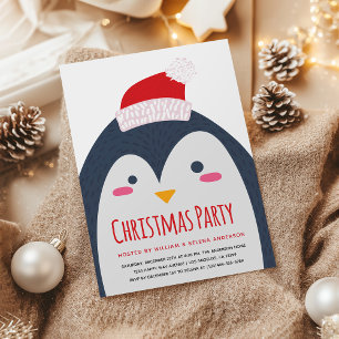 Minimalist Cute Penguin Christmas Party Invitation