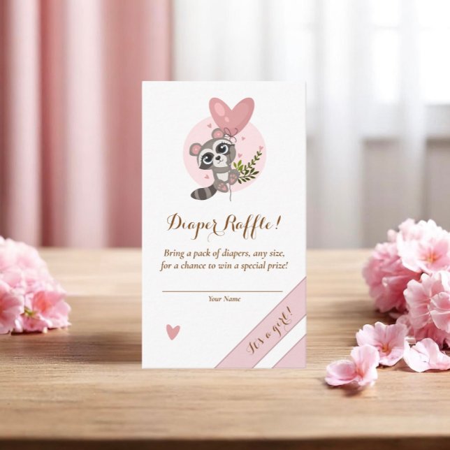 Minimalist Cute Racoon Baby Shower Diaper Raffle Enclosure Card (Minimalist Cute Raccoon Baby Shower Diaper Raffle Enclosure Card)