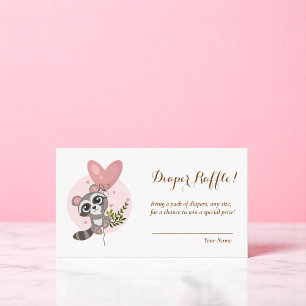 Minimalist Cute Racoon Baby Shower Diaper Raffle Enclosure Card
