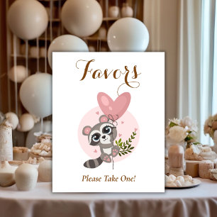Minimalist Cute Racoon Baby Shower Favours Poster