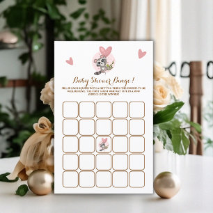 Minimalist Cute Racoon Baby Shower Game Bingo