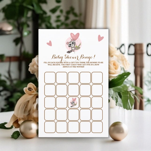 Minimalist Cute Racoon Baby Shower Game Bingo (Minimalist Cute Raccoon Baby Shower Game Bingo)