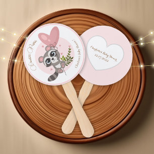 Minimalist Cute Racoon Baby Shower Hand Fan