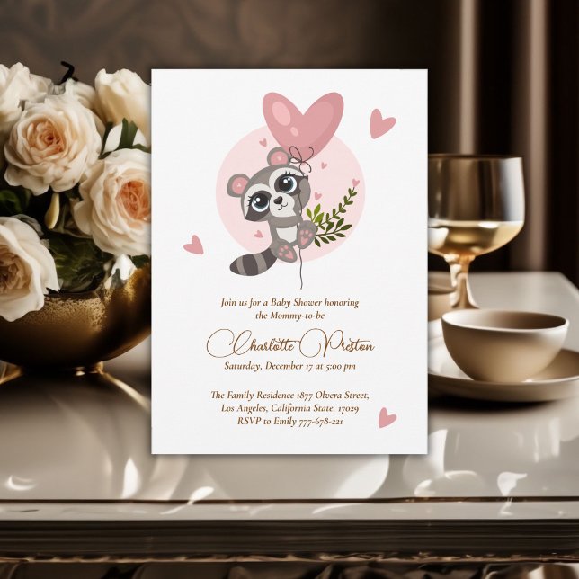Minimalist Cute Racoon Baby Shower Invitation (Minimalist Cute Raccoon Baby Shower Invitation)