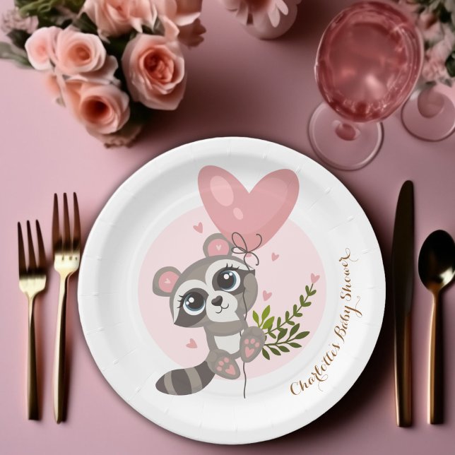 Minimalist Cute Racoon Baby Shower Paper Plate (Raccoon Baby Shower Paper Plates)