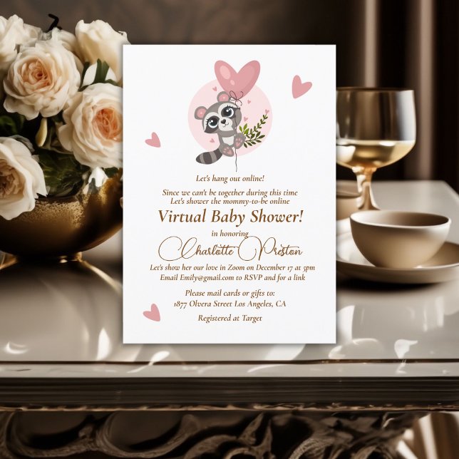 Minimalist Cute Racoon Baby Shower Virtual Invitation (Minimalist Cute Raccoon Baby Shower Virtual Invitation)