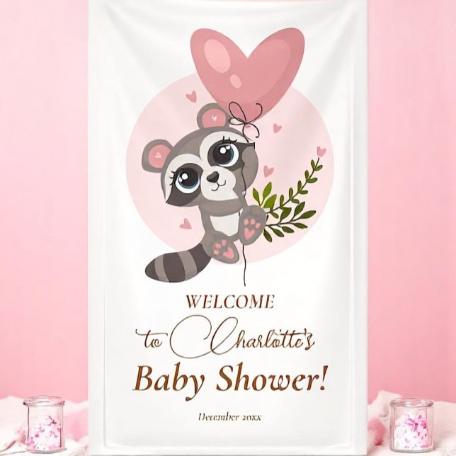 Minimalist Cute Racoon Baby Shower Welcome Banner (Minimalist Cute Raccoon Baby Shower Welcome Banner)