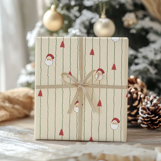 minimalist cute Santa & Christmas Tree Pattern Wrapping Paper (Creator Uploaded)