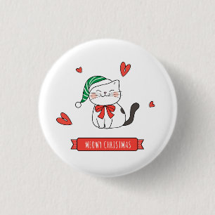 Minimalist Cute Santa Kitty Cat Meowy Christmas 3 Cm Round Badge