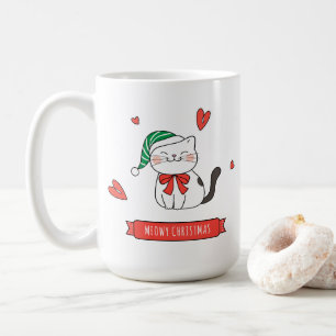 Minimalist Cute Santa Kitty Cat Meowy Christmas Coffee Mug