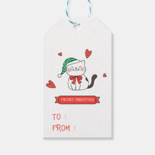 Minimalist Cute Santa Kitty Cat Meowy Christmas Gift Tags