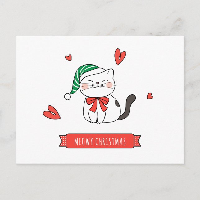 Minimalist Cute Santa Kitty Cat Meowy Christmas  Holiday Postcard (Front)