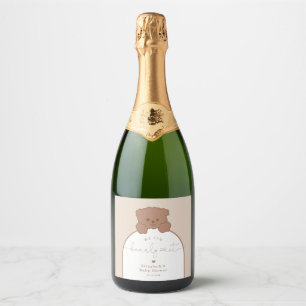 Minimalist Cute Teddy Bear Bearly Wait Baby Shower Sparkling Wine Label