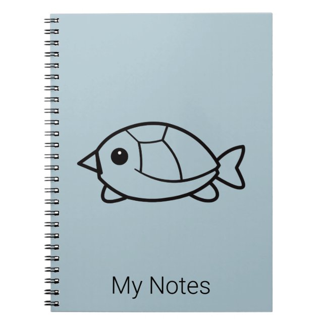 Minimalist Cute Turtle Wireframe Pastel Blue Notebook (Front)