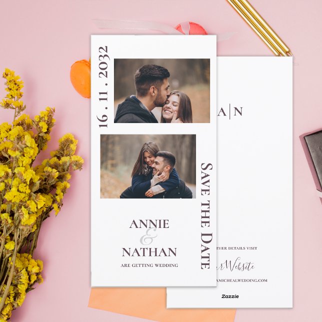  Minimalist Cute Two Photos Wedding save the date  Holiday Card (Minimalist Cute Two Photos Wedding save the date Card)