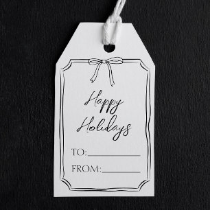Minimalist Cute Whimsical Bow Happy Holidays Gift Tags