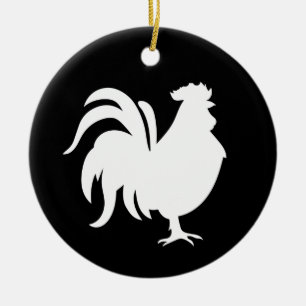 Minimalist Cute White lucky rooster Ceramic Ornament